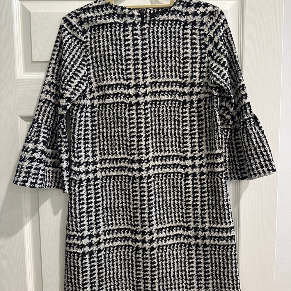 Zara Monochrome Houndstooth Long Sleeve Dress